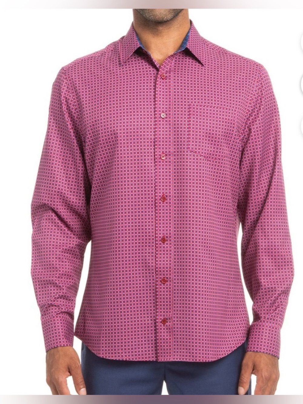 Nick Graham Men's Red Patterned Long-Sleeve Dress Shirt
